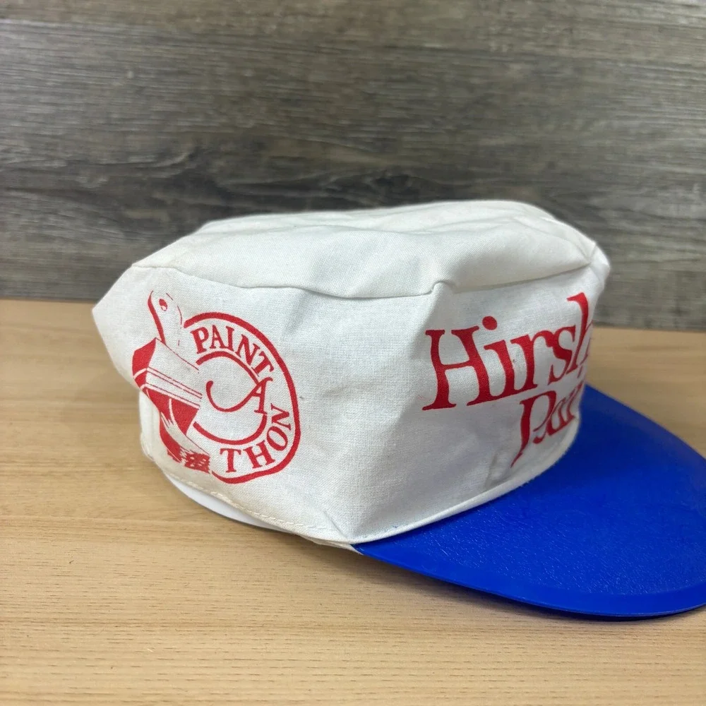 Vintage Hirshfields Paints Hat Fitted Blue White‎ Painters 90s Paint a Thon Y2K